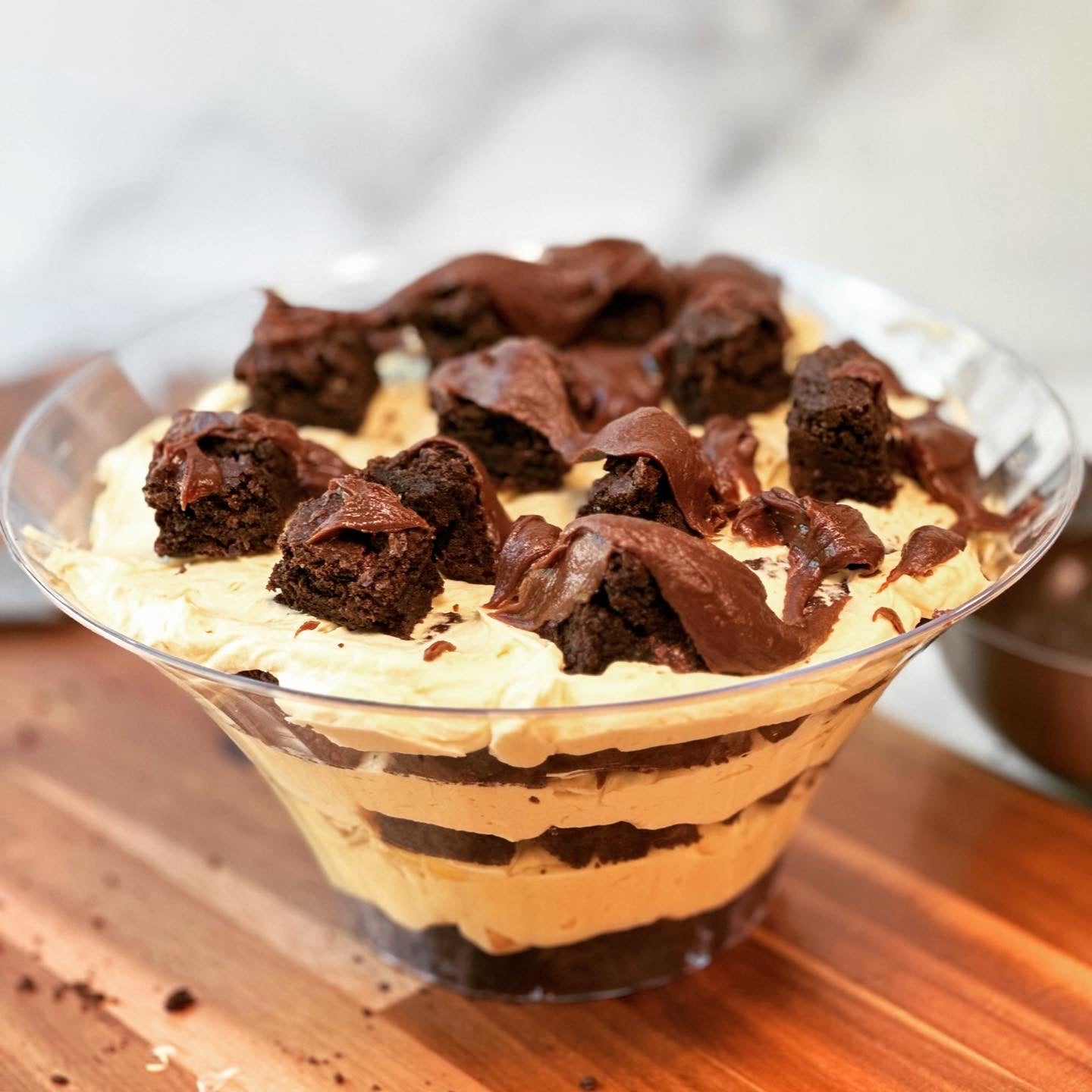 Lucuma Mousse with Fudgy Brownies